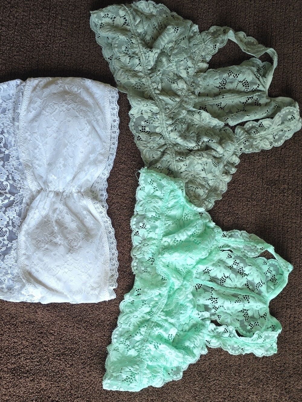 Lace Bralette Trio - Green, Mint & White Lace Bralettes
